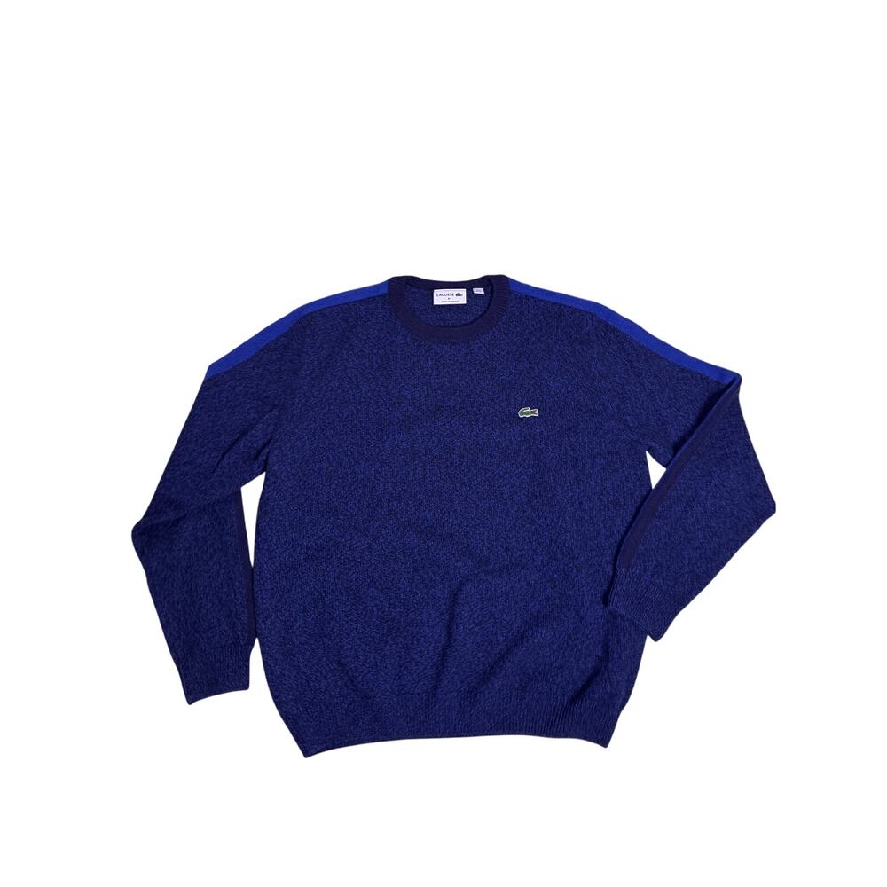 Lacoste Wool Sweater Mens XL Blue Striped 100% Wool Preppy Business Casual